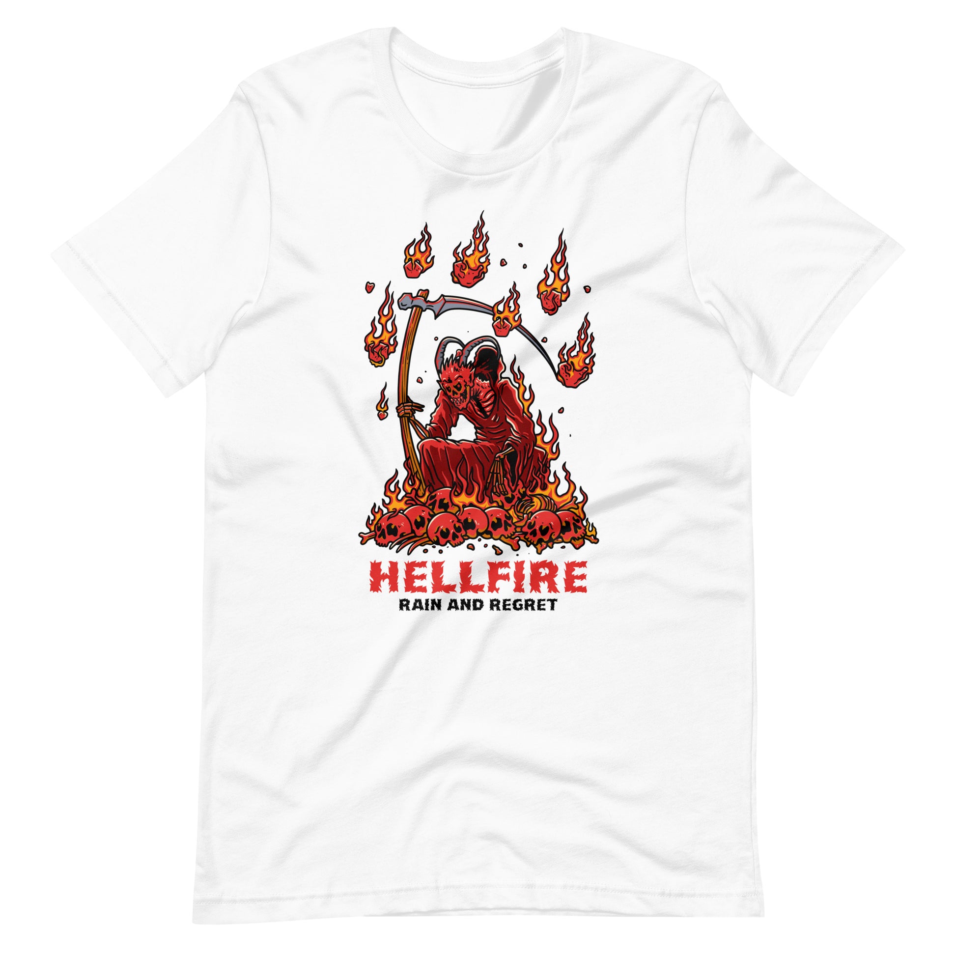 HELLFIRE White Unisex t-shirt | rainandregret